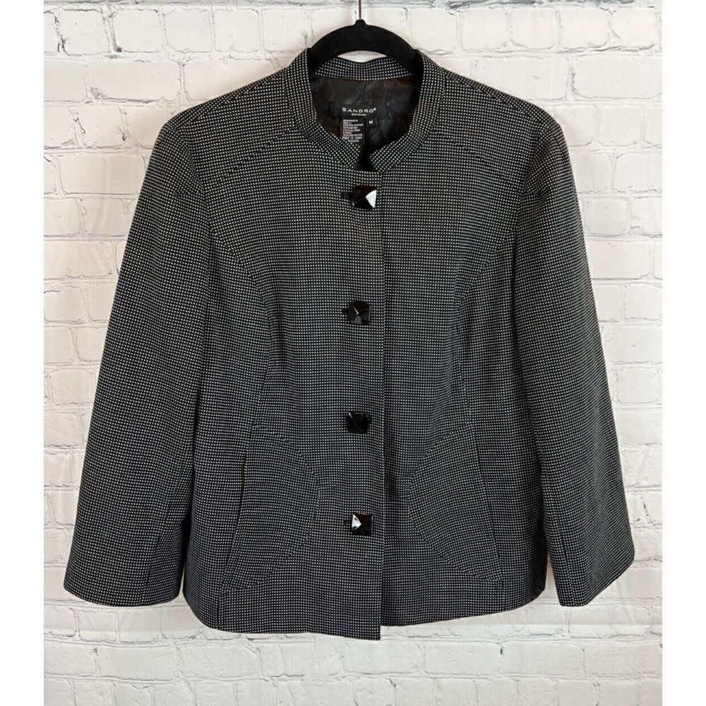 SANDRO black white polka dot 3/4 sleeve button jacket blazer size M